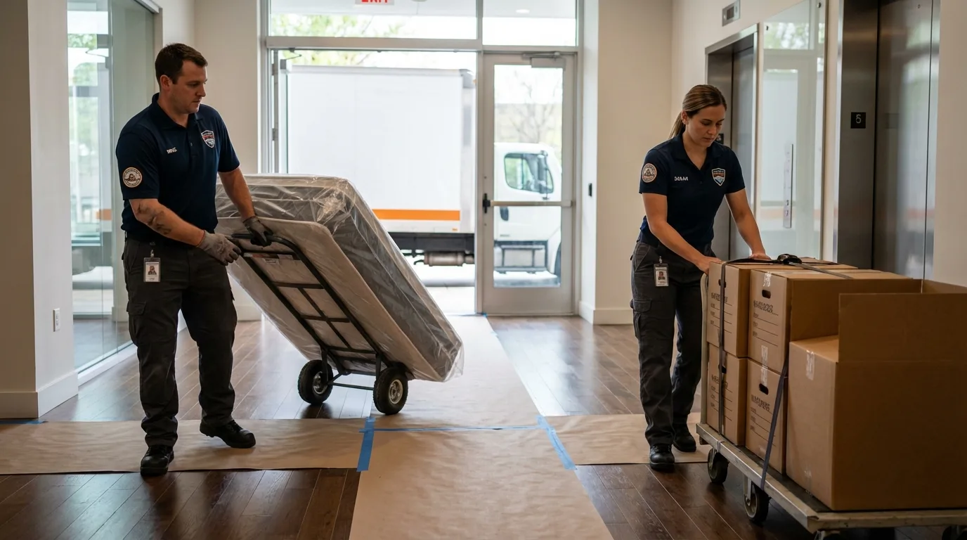 Professional apartment movers loading elevator in Panguitch, UT